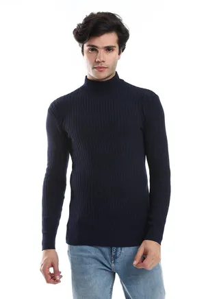 Mens Ripped Wool Pullover With High Neck 