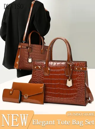3pcs Women Fanthionable Handbag and Satchel Clutch Purse Leather Tote Shoulder Bag Large Satchel Top Handle Work Bag Crossbody Bag Set 