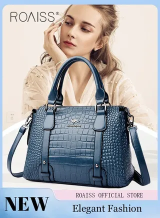 Leather Women Shoulder Bag Women's Handbag Elegant Patent Leather Bag Waterproof Handbag Shoulder Bag Fashion Crocodile Pattern Women Large Capacity Bag 