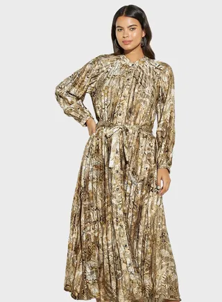 Tie Detailed Button Down Plisse Dress