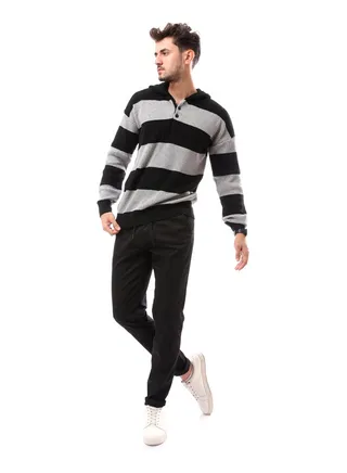 Black & Grey Slip On With Buttons Pullover_Multicolour 