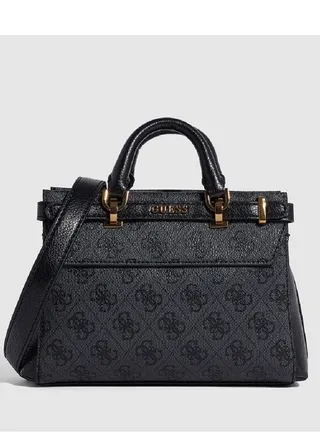 Monogram Patterned Satchel Bag Black 