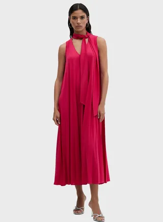 V-Neck Pleated Dress 