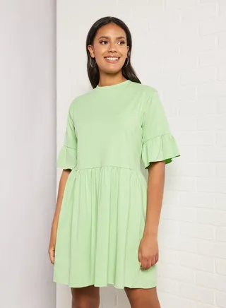 Flared Sleeve Dress Green 