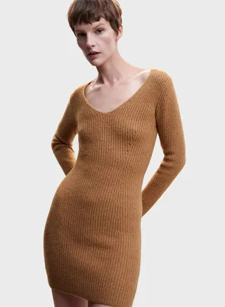 Ribbed V-Neck Dress 