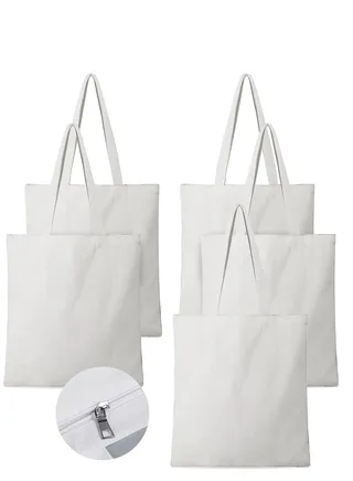 Canvas Craft Tote Bags with Zipper 30x37cm Books Fabric Blank Tote Bags Natural Cotton for DIY Crafts Gift Bag Wedding Birthday Shopping Reusable Grocery Bag(5PCS) 
