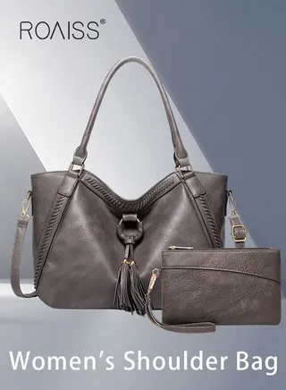 Large Crossbody Bags Ladies Shoulder Handbags Purse Set for Women Hobo Totes PU Leather Purses and Handbags Shoulder Bag Tote Grey 