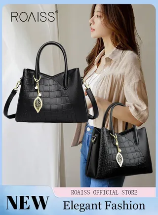 Leather Women Shoulder Bag Women's Handbag Elegant Patent Leather Bag Waterproof Handbag Shoulder Bag Fashion Crocodile Pattern Women Large Capacity Bag 