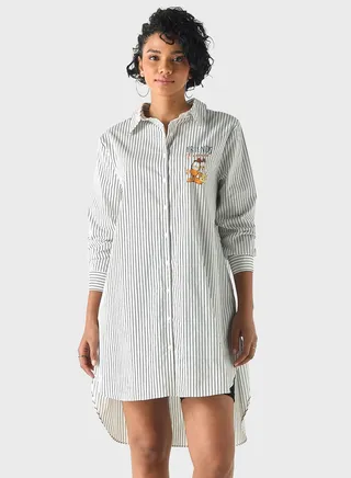 Garfiled Print High Low Shirt Dress 