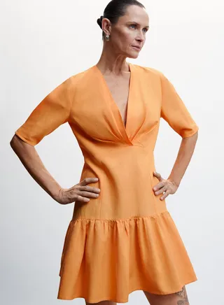 Surplice Neck Ruffle Hem Dress 
