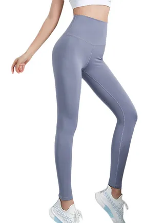 Solid Pattern High-Waist Sports Leggings Blue 