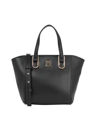 Women's Monogram Plaque Medium Tote Handbag -  Polyurethane, Black 