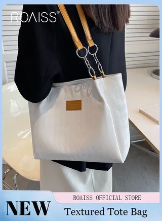 Women Leather Tote Bag Ladies Geometric & Letter Embossed Twilly Shoulder Tote Bag Women's Large Capacity Commuter Shoulder Bag 