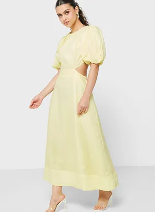 Puff Sleeve Cut Out Detail Dress 