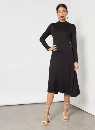 Asymmetric Hem Dress Black 