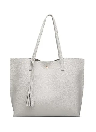 Tassel Design Tote Bag Grey 