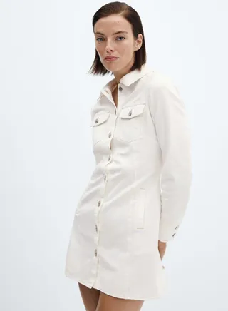 Pocket Detail Button Down Shirt Dress 
