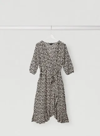 Floral Wrap Dress Black / White 