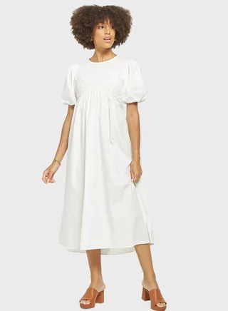 Embroidered Balloon Sleeve Dress 