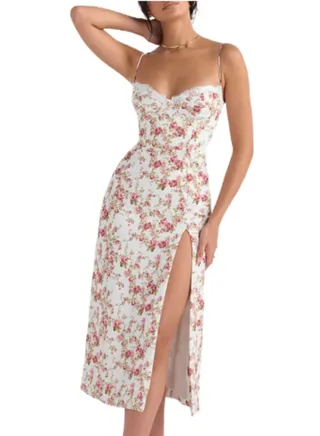 women's dresses Flower Print Beige Bodycon sleeveless 