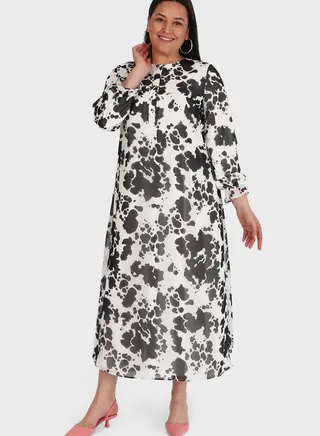 Printed Button Detail Dress