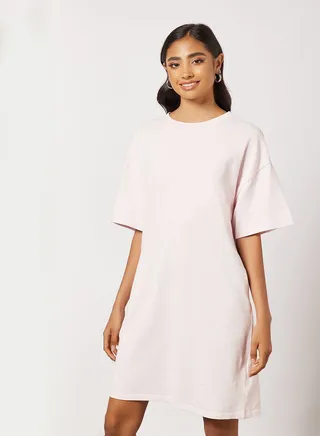 Round Neck Mini Dress Light Pink 