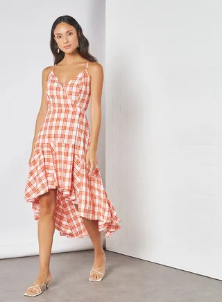 Checks Pattern Dress Orange 