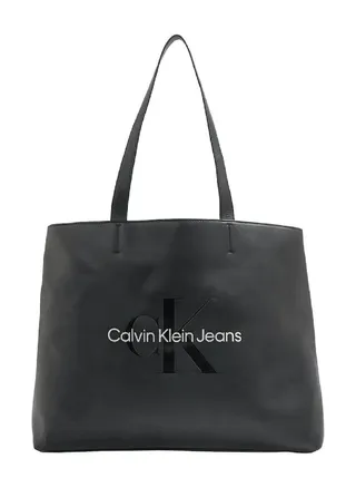 Women's Slim Tote Bag -  smooth faux leather exterior, Black 