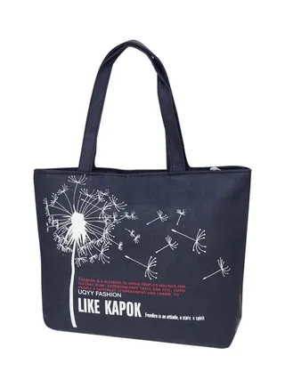 Printed Zipper Tote Bag Blue 