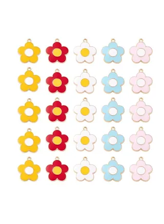 Mixed Colors Flower Charms, 50 Pcs Summer Theme Enamel Floral Charms, Mini 5-Petal Flower Charms, for DIY Earring Necklace Bracelets Supplies(Flower Style) 