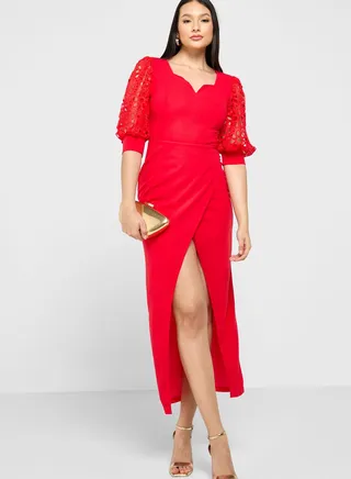 Lace Puff Sleeve Bodycon Dress 