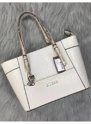 Guess White Coated Coating Shopper Tote Bag 