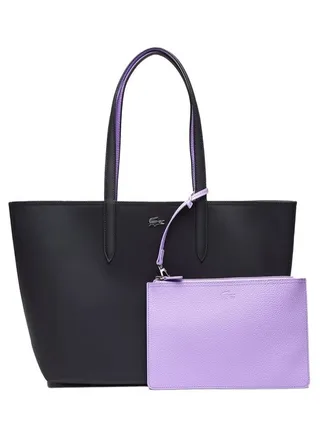 LACOSTE Women's Anna Double sided Two tone Large Capacity Handbag, Fashionable and Versatile, Black/Purple 