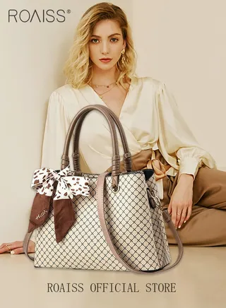 Shoulder Tote Bags for Women Top Handle Satchel Ladies Fashion Office Casual Handbags Large Capacity PU Material Stylish Scarf Decoration 