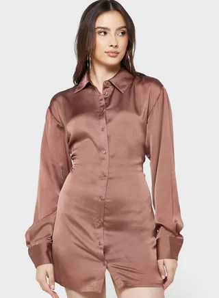Balloon Sleeve Button Detail Dress