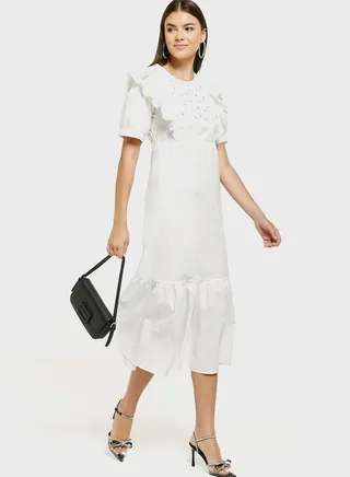 Embroidered Ruffle Dress 
