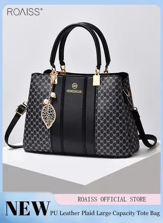 Women's Fashionable Checkered Crossbody Bag Pu Leather Handbag With Exquisite Pendant Accessories 