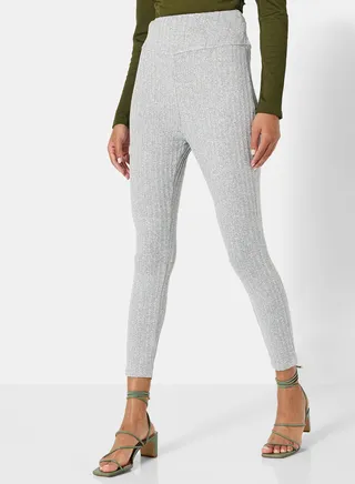 Essential Ribbed High Waist Leggings Grey 