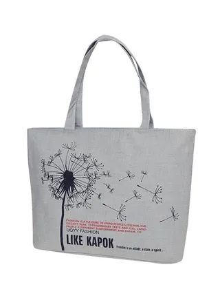Printed Zipper Tote Bag Grey 