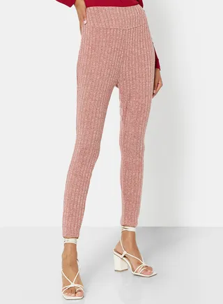 Essential Ribbed High Waist Leggings Red 