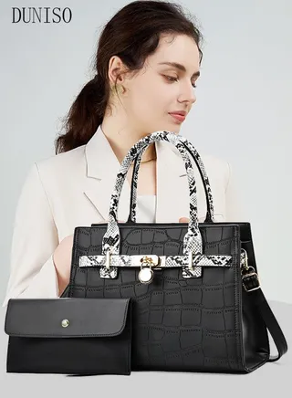2PCS Women's Elegant Purses and Handbags Set Shoulder Bag Ladies Designer Satchel Messenger Tote Bag Crossbody Bag for Shopping Working 