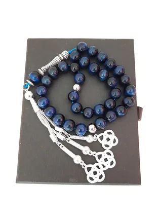Natural Blue Cat Eye Prayer Beads 