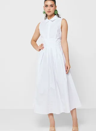 Button Detail Pleated Dress 