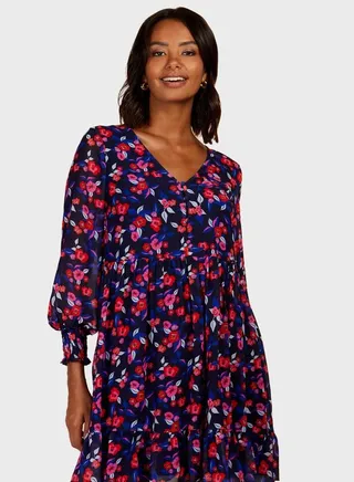 Balloon Sleeve Floral Printed Dress