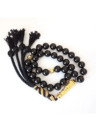 Gift Tasbih Natural Onyx 18k Gold Plated Prayer Beads Rosary 