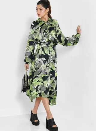 Printed Asymmetric Hem Dress 
