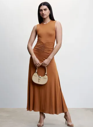 Ruched Waist Knitted Flared Dress 