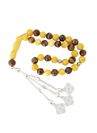 Natural Amber Sand And Tiger Eye Prayer Beads 