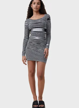 Printed Knitted Bodycon Dress 