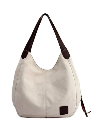 Large Capacity Multi-Pockets Casual Tote Bag Beige 
